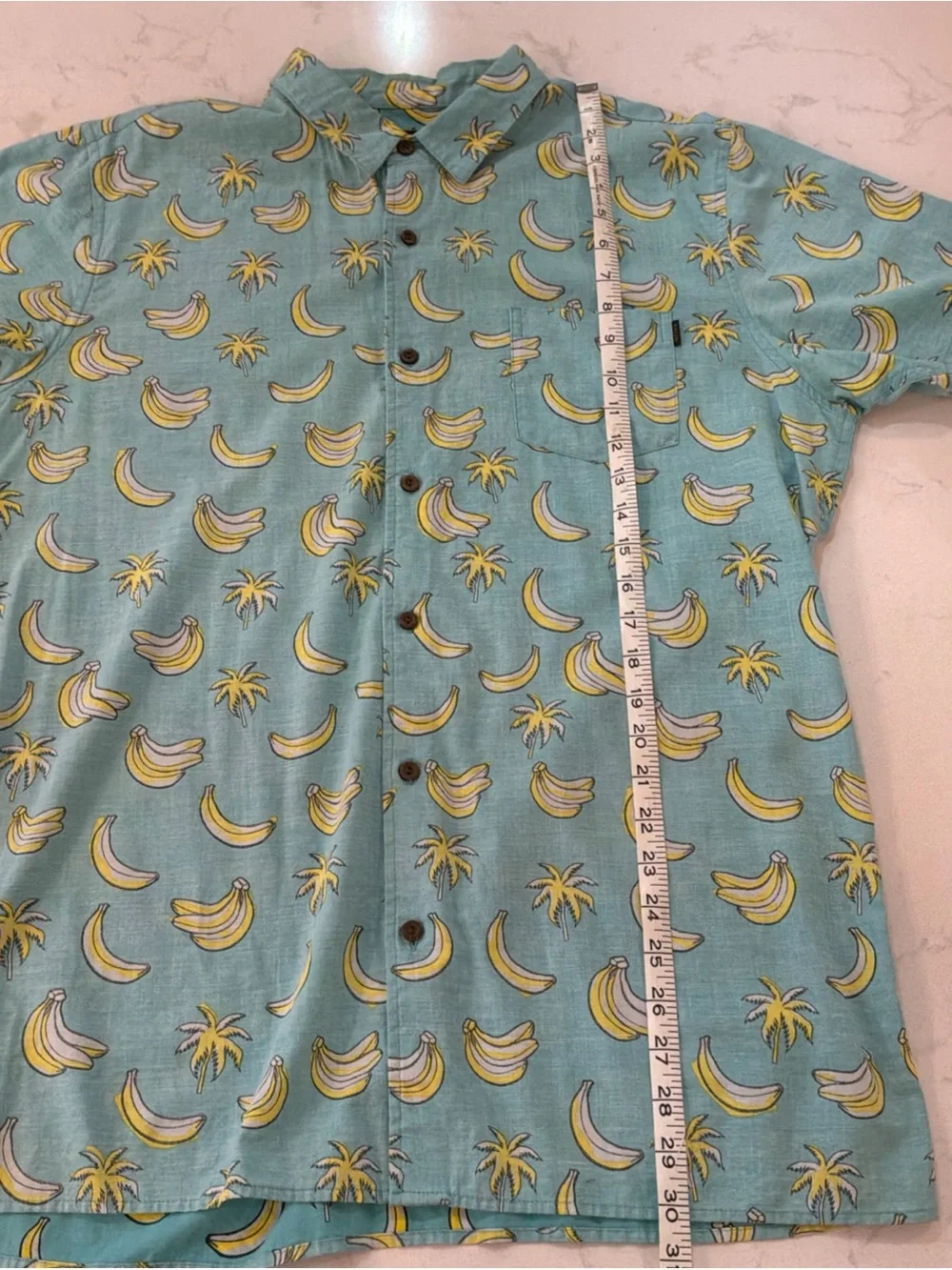 Rip Curl Polo Shirt Men’s Large Blue Banana Palm Print Button Front Hawaiian Top